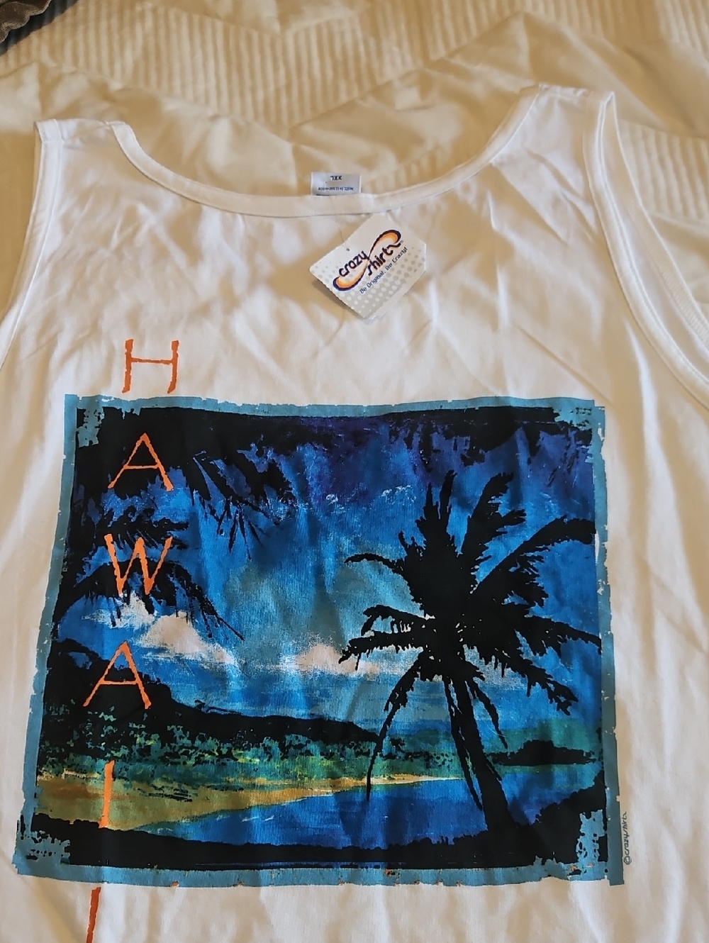 Crazy Shirt White Tropical Hawaii Graphic Tank Top